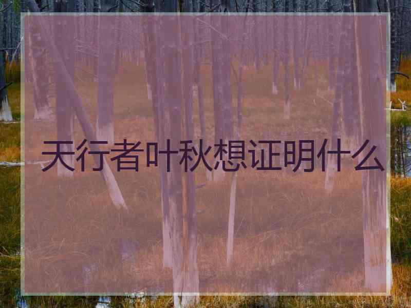 天行者叶秋想证明什么