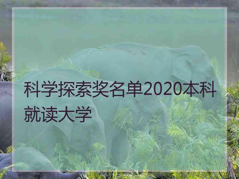科学探索奖名单2020本科就读大学